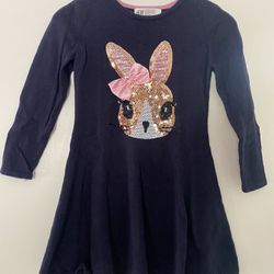 Toddler Girl 2-4T Sequin Bunny Knit Dress, Navy Blue H&M