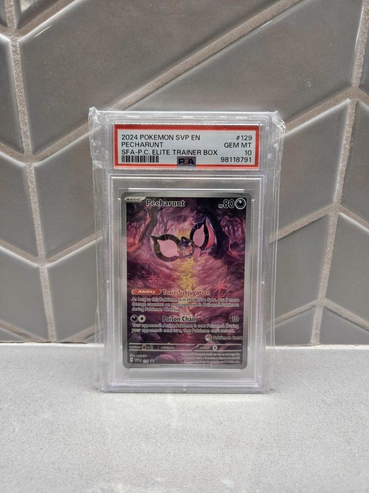 Pokemon Shrouded Fable Pokemon Center Elite Trainer Box Promo Pecharunt 129 PSA 10!