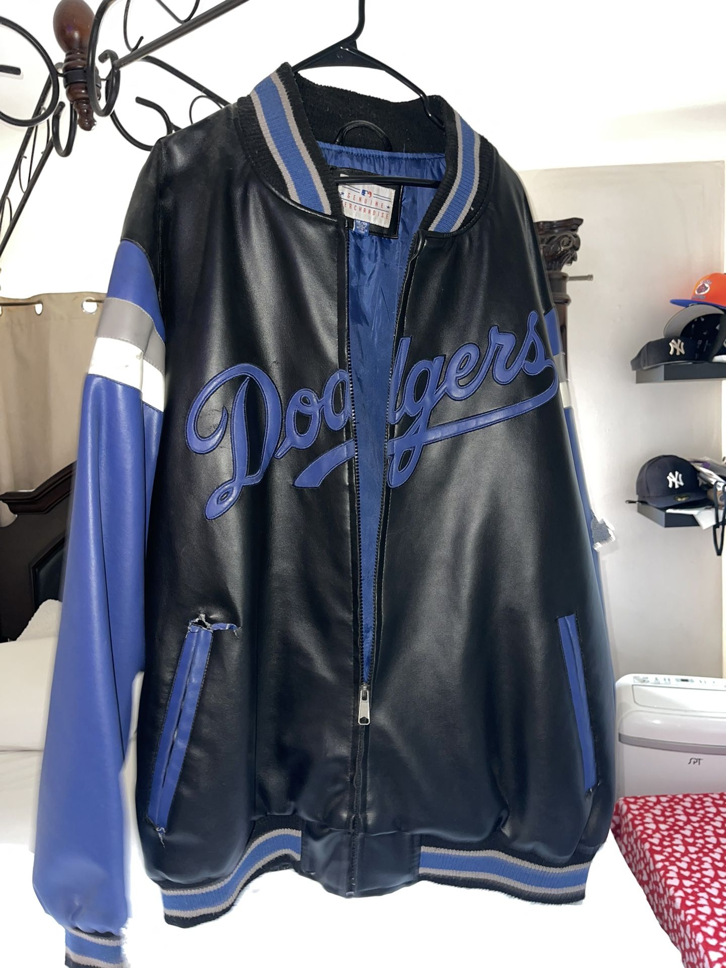 Black And Blue Vintage Dodgers Leather Jacket