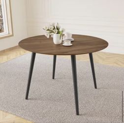 Walnut 43.3 in. Modern Round Dining Table