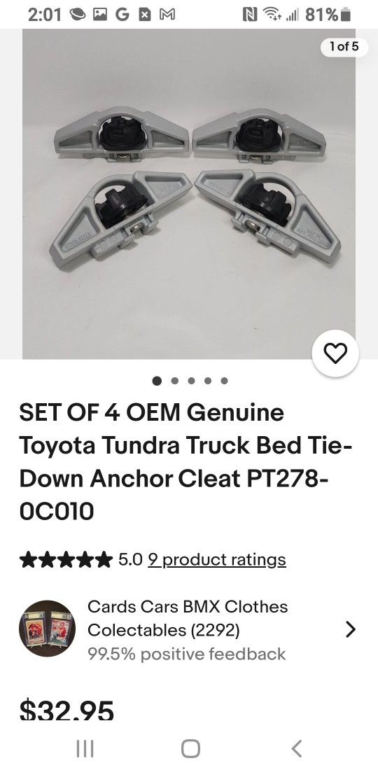 SET OF 4 OEM Genuine Toyota Tundra Truck Bed Tie-Down Anchor Cleat PT278-