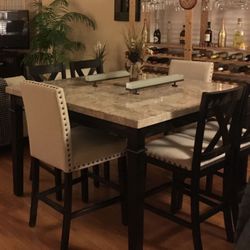 Marble High Dinning Room Table 6 Chairs 