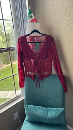 Red Lace Long Sleeve Crop Top