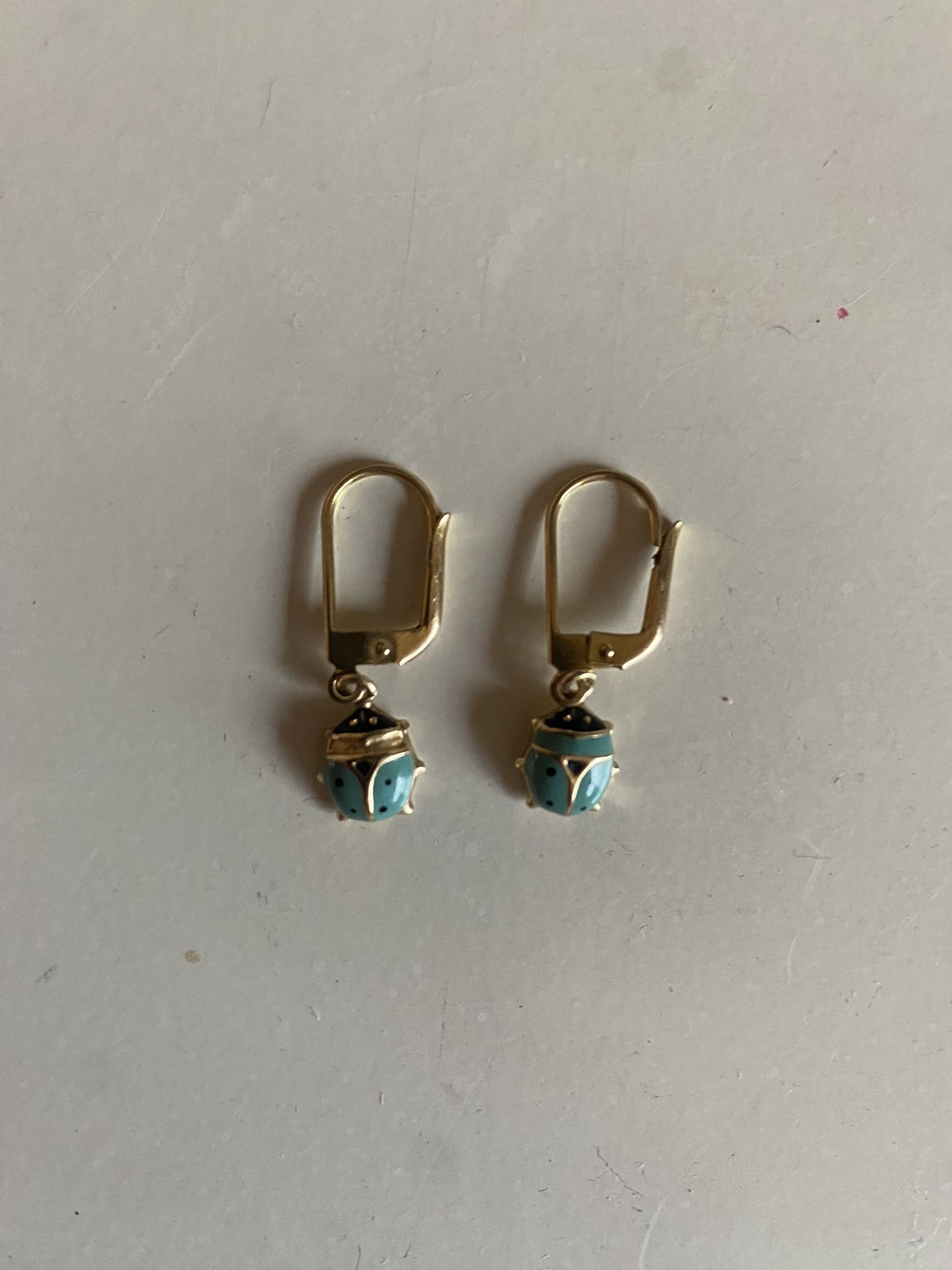 10kt Gold Turquoise Ladybug Earrings 