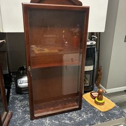 cherry wood and glass wall display case curio cabinet