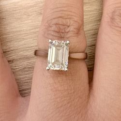 STUNNING 3 Carat Diamond Ring Emerald Cut on 10K White Gold Band