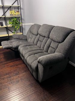 Signature Design by Ashley Manual Reclining Sofa Couch, Gray Chenille