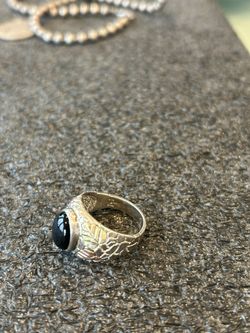 Sterling Silver Black Hills Gold Onyx Ring - Size 10