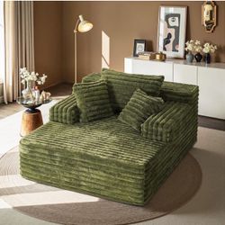 Brand new 67" Oversized Chaise Lounge Sofa Chair Indoor, No Assembly Green Lounge Couch, Modern Corduroy Sleeper Couch Chair with 3 Soft Pillows, Bone