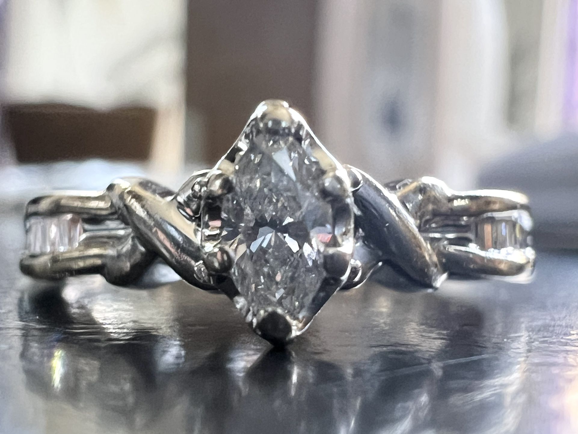 14k Two Tone Marquise Diamond Ring 