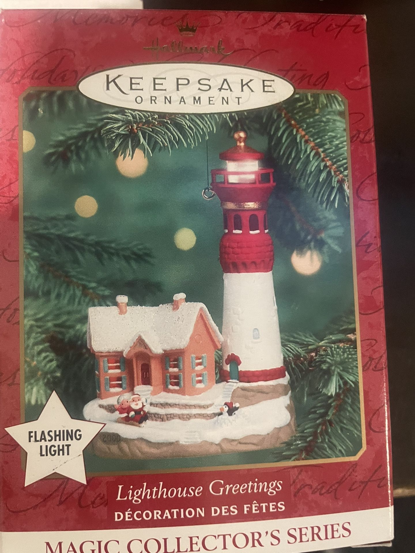 VTG 2000 Hallmark Keepsake Lighthouse Greetings Ornament Magic Lights 