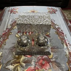 Elegant crystal and silver-tone decorative set" 