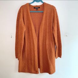 Orange Fuzzy Warm Long Cardigan Sweater Size Large