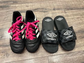 Girls size 1 soccer cleats and sandals
