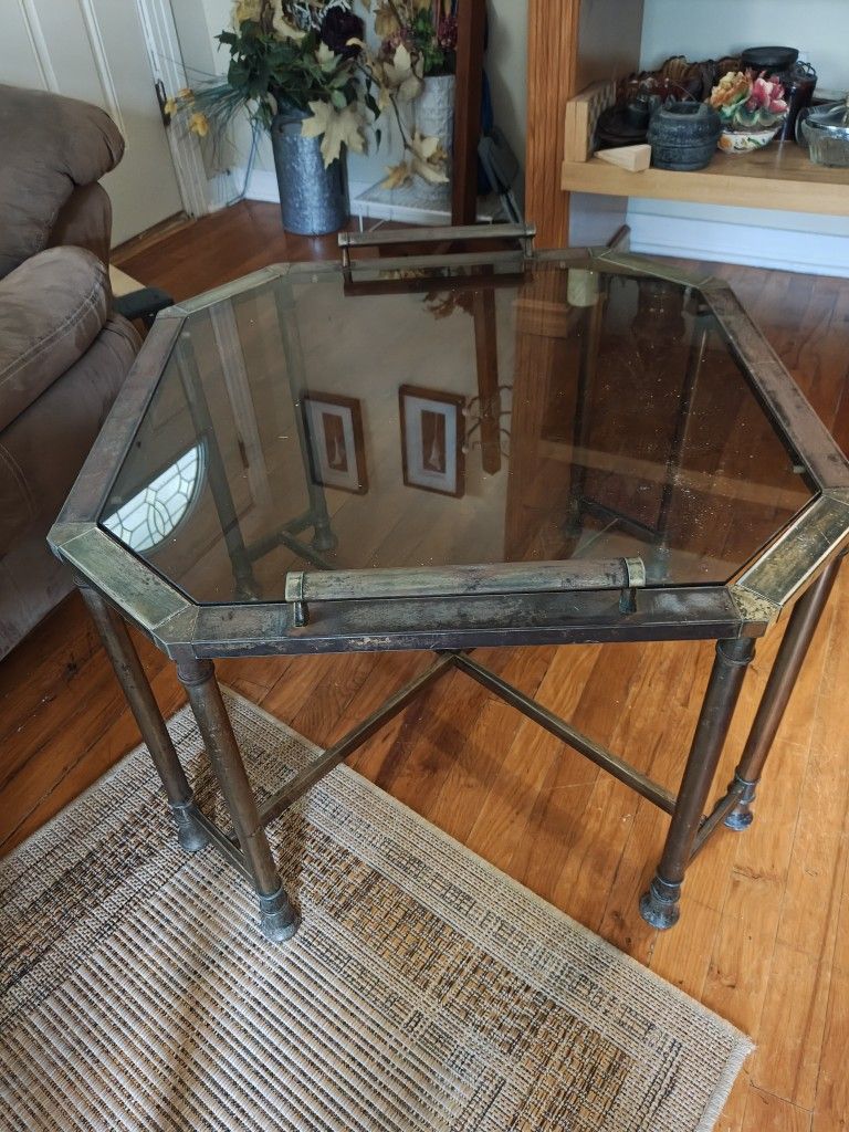 Brass And Metal Glass Table