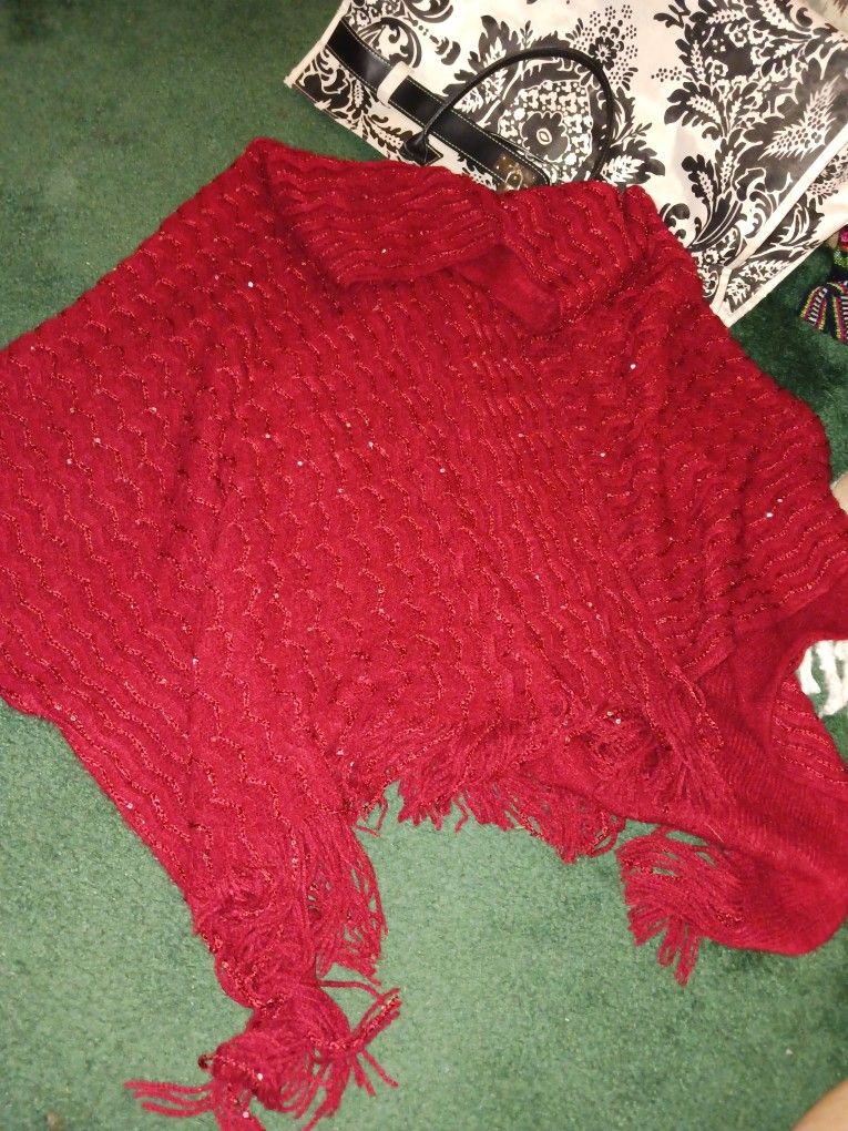 Shawl: Red and Glittery Pull Over Just Jamie Shawl