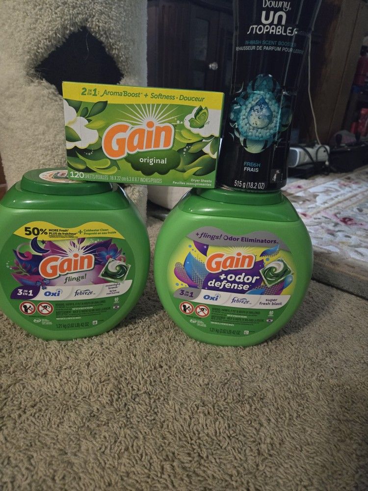Gain Flings, Dryer Sheets, & Downy Unstopables Scent Beads for Sale in