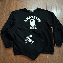 A Bathing Ape BAPE College Logo Crew neck Sweatshirt with Sweatpants 2pc set 100% Authentic XL