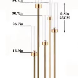 10 Piece, 5 Arm Gold Candelabra 