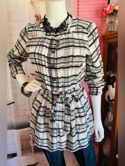 Anthropologie Black & White Plaid Belted Tunic