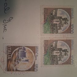 Postage stamps on sent envelopes, "foreign "