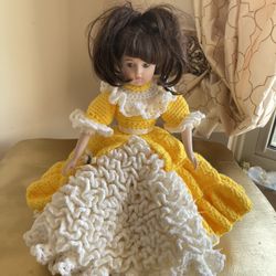Very beautiful, gorgeous doll with crochet handmade dress