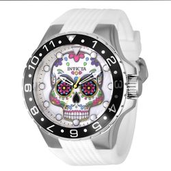 Invicta Aviator Dia De Los Muertos Skull Quartz White Silicone Band Watch