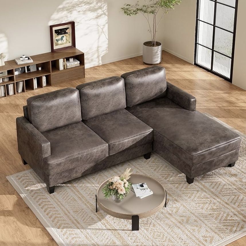 Vesgantti 72 inch L Shaped Couch, 3 Seater Sectional Sofa