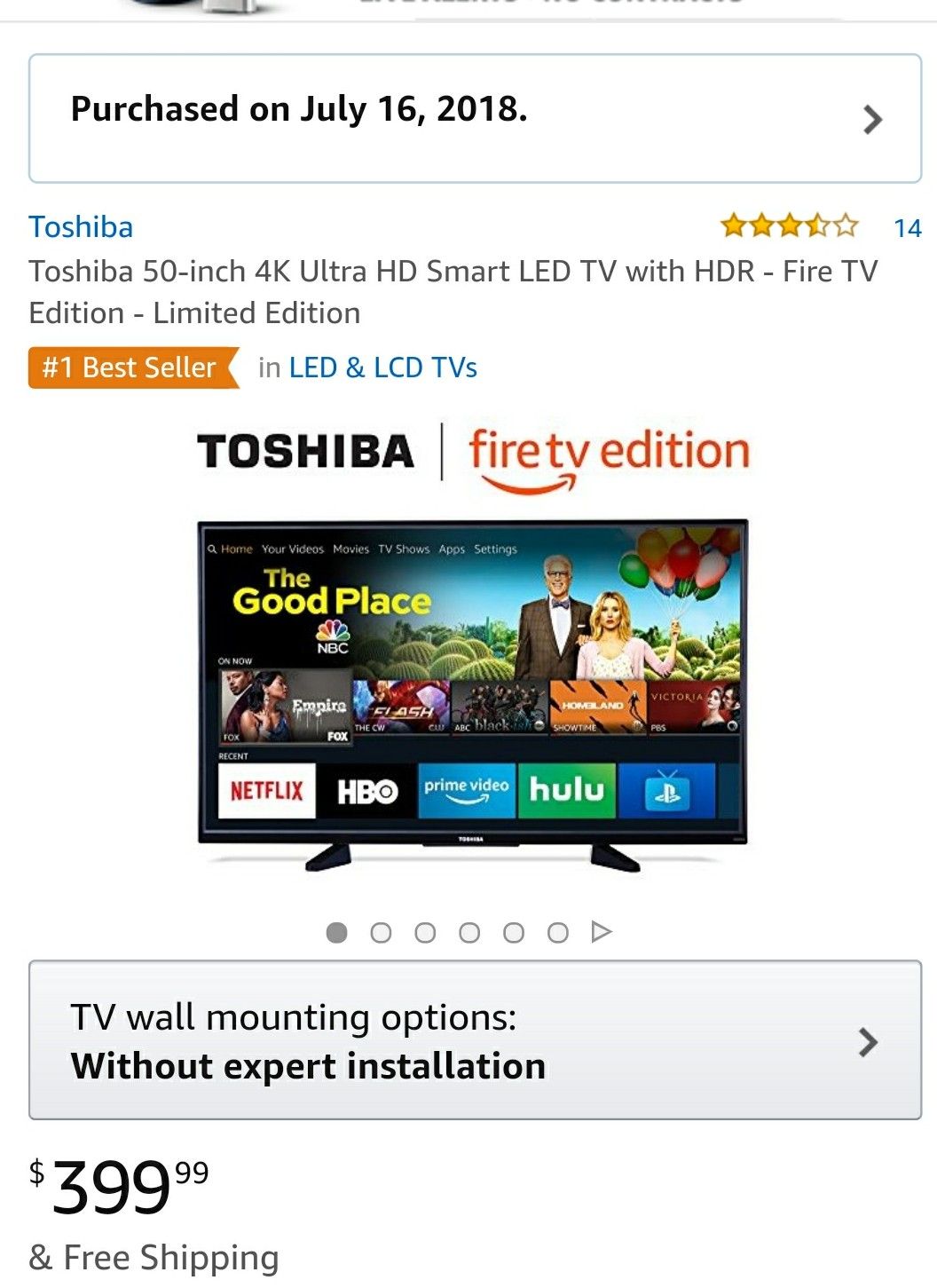 Toshiba Fire TV edition 50" 4K Ultra HD TV Toshiba 50-inch 4K Ultra HD Smart LED...
