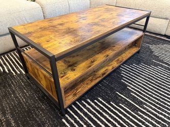 Industrial Rustic Coffee Table with Lower Shelf
