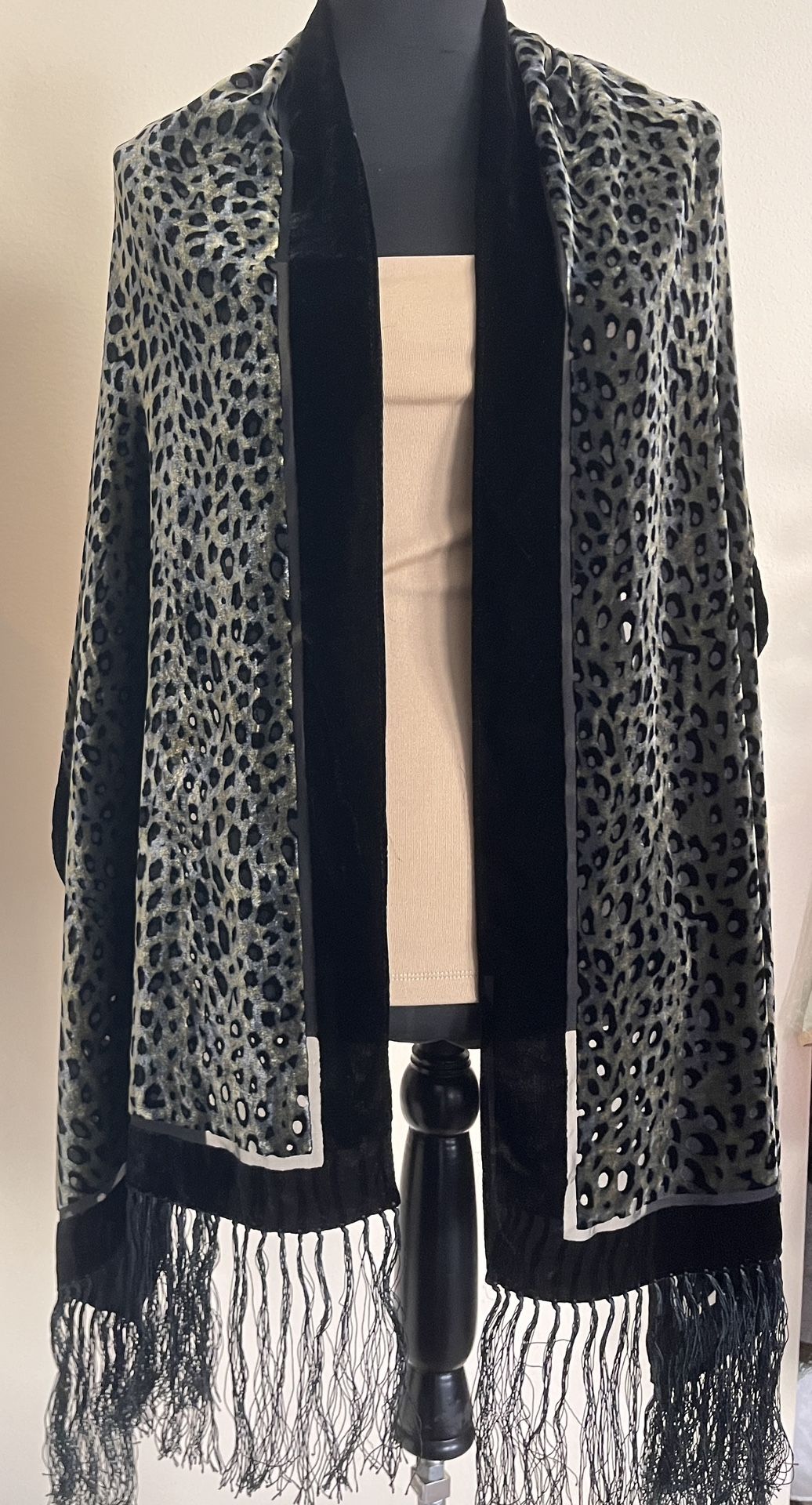 Velvet Fringe Animal Print Wrap Rectangle Piano Scarf Wrap