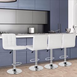 X-Large Bar Stools - Counter Chairs Adjustable Counter Height Swivel Barstools Set of 4, Square PU L