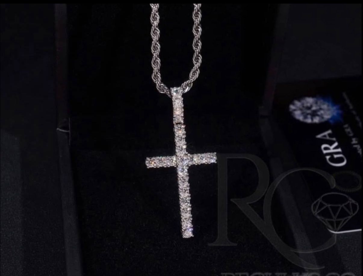 Moissanite Cross .925 Silver ( Yellow Gold & White Gold )