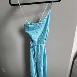 Lulu’s Light Blue Floral Jacquard One Shoulder Dress