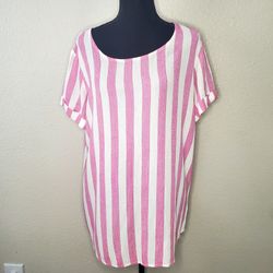 NWOT Soft Surrounding Short sleeve Pink/ White Striped Top Size: Medium   Shirt