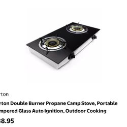 Burner Propane Gas Cooktop, Portable Tempered Glass Double Burner Stove with Auto Ignition, 30,000 BTU, CSA Certified Regulator & Hose, Outdoor Campin