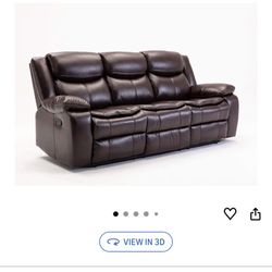 Familymill Breathable Leather Manual Reclining 3-Seat Sofa for Living Room