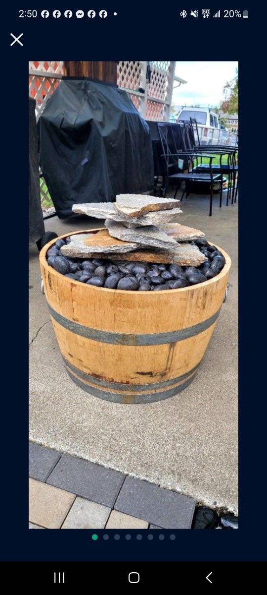 Fountain Made From a Wine Barrel & Beautiful Flagstone