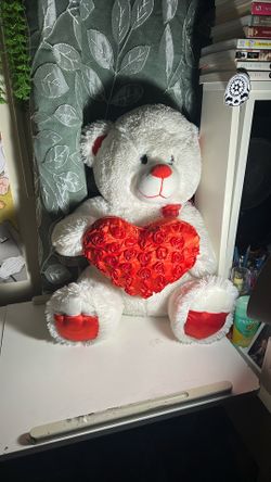 White Teddy Bear with Heart