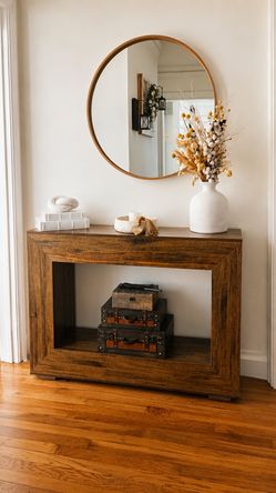 Modern Rustic Console Table + Round Mirror Set