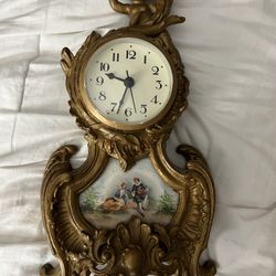 Heavy Gold Mantel Clock  Cherub