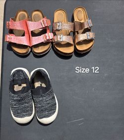 Girls Size 12 Shoe Bundle - Glitter Sandals and Slip-on Sneakers