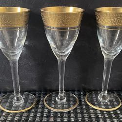 Vintage Etched Gold Trim Rim Cordial Glasses Set of 3 Liqueur Stem Floral 4.25” 