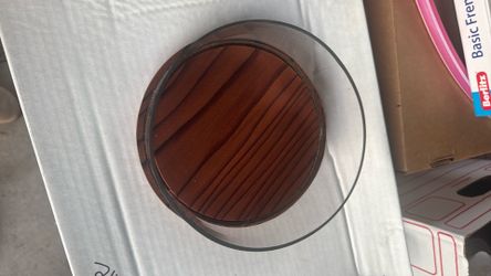 Minimalist Clear Glass Cylinder Bowl with Faux Wood Bottom