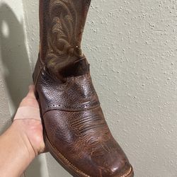 Justin Mens Stampede Brown Leather Mid-Calf Cowboy Western Boots Size 10D 