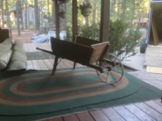 Antique Amish Style Wooden Sided Wheel Barrow 