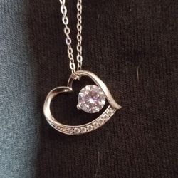 Sterling Silver Heart Pendent Cubic Zirconia 