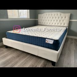 Full White Crystal Button Bed With Orthopedic Mattress Included 