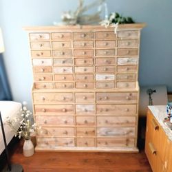Apothecary 50  Drawer Cabinet  Natural Wood 35 Small Drawers - 5 Medium Drawers - 10 Large Drawers Solid from the Farm in Iowa 43" W X 59 1/4" T X 12"