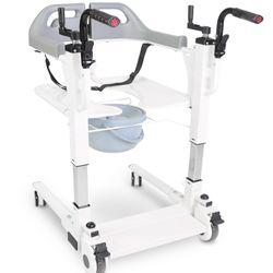 KMINA - Patient Transfer Chair (Seat Can Be Raised Up To 23 In), Commode Toilet Chair With Wheels, Bedside Chairs For Elderly